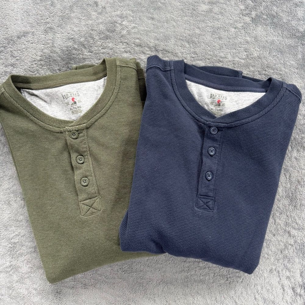 Redhead Waffle Knit Long Sleeve Henley Shirt - Lot of 2